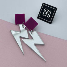 Handmade by 925Ltd Acrylic Earrings "Bowie" Silver Acrylic Lightning Bolt Earrings