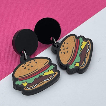 Handmade by 925Ltd Acrylic Earrings Surgical Steel Hamburger Acrylic Earrings