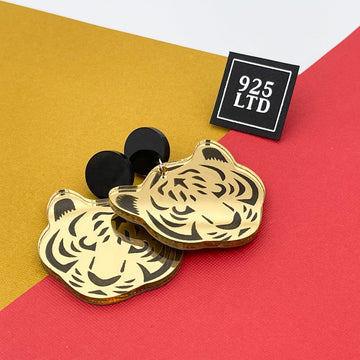 Handmade by 925Ltd Acrylic Earrings Mirror Gold Tiger Acrylic Dangles
