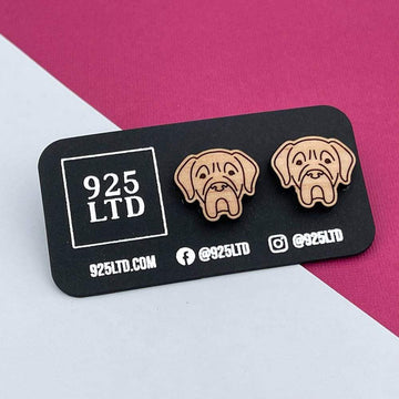Handmade by 925Ltd Wooden Earrings Surgical Steel Bull Mastiff Wooden Earrings