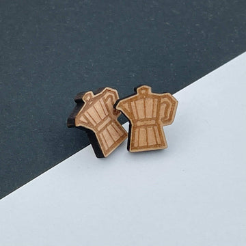 Handmade by 925Ltd Wooden Earrings Surgical Steel Coffee Pot Wooden Earrings