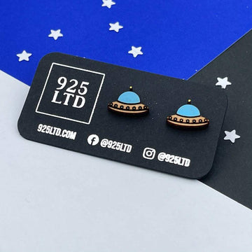 Handmade by 925Ltd Wooden Earrings Surgical Steel Flying Saucer Wooden Earrings